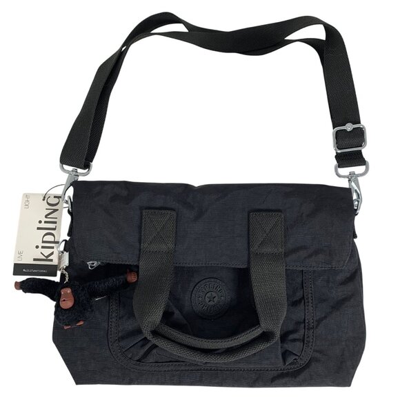NWT $109 KIPLING Eleva Black Nylon Tote Messenger Shoulder Crossbody Bag - Picture 1 of 10